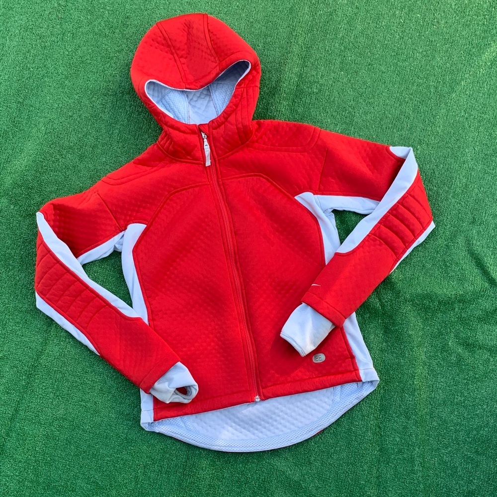 Red Nike Hooded Jacket with White Trim